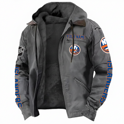 LIMITED EDITION - NEW CUSTOMIZED NHL25 NYI NEW YORK ISLANDERS HOODED CARDIGAN JACKET
