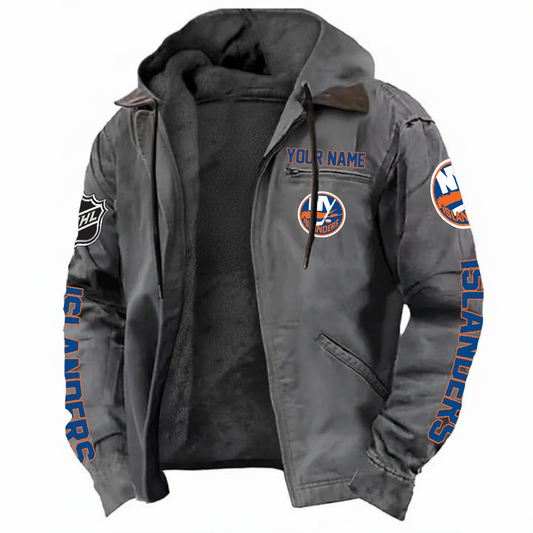 LIMITED EDITION - NEW CUSTOMIZED NHL25 NYI NEW YORK ISLANDERS HOODED CARDIGAN JACKET