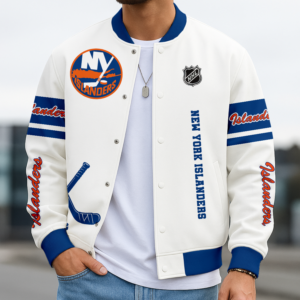 LIMITED EDITION - NEW CUSTOMIZED NHL25 NYI NEW YORK ISLANDERS BASEBALL JACKET, SATIN VARSITY JACKET