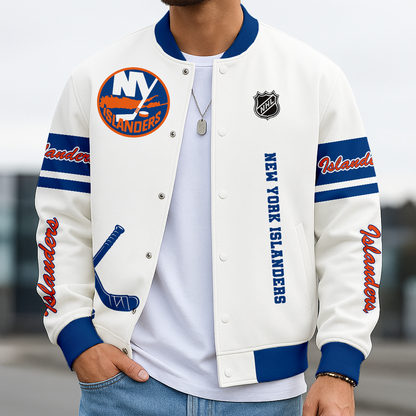 LIMITED EDITION - NEW CUSTOMIZED NHL25 NYI NEW YORK ISLANDERS BASEBALL JACKET, SATIN VARSITY JACKET