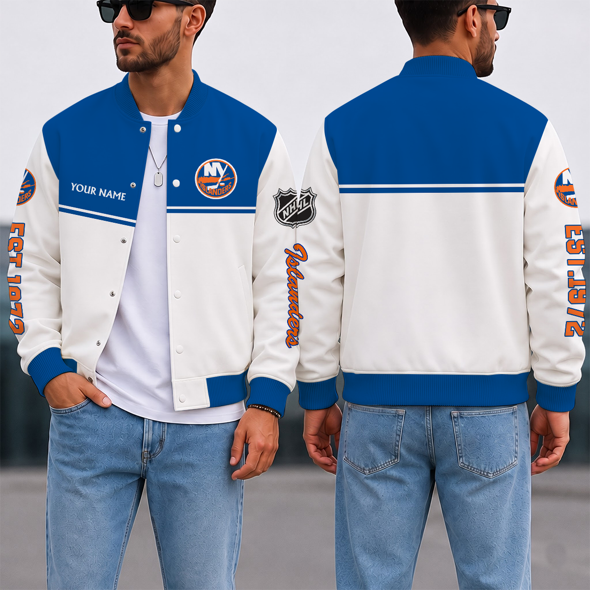 EXCLUSIVE EDITION - NEW CUSTOMIZED NHL25 NYI NEW YORK ISLANDERS SATIN VARSITY JACKET & BASEBALL JACKET