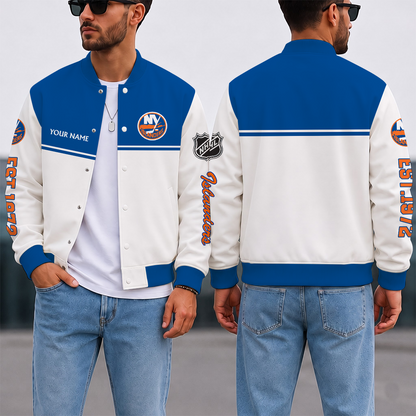 EXCLUSIVE EDITION - NEW CUSTOMIZED NHL25 NYI NEW YORK ISLANDERS SATIN VARSITY JACKET & BASEBALL JACKET
