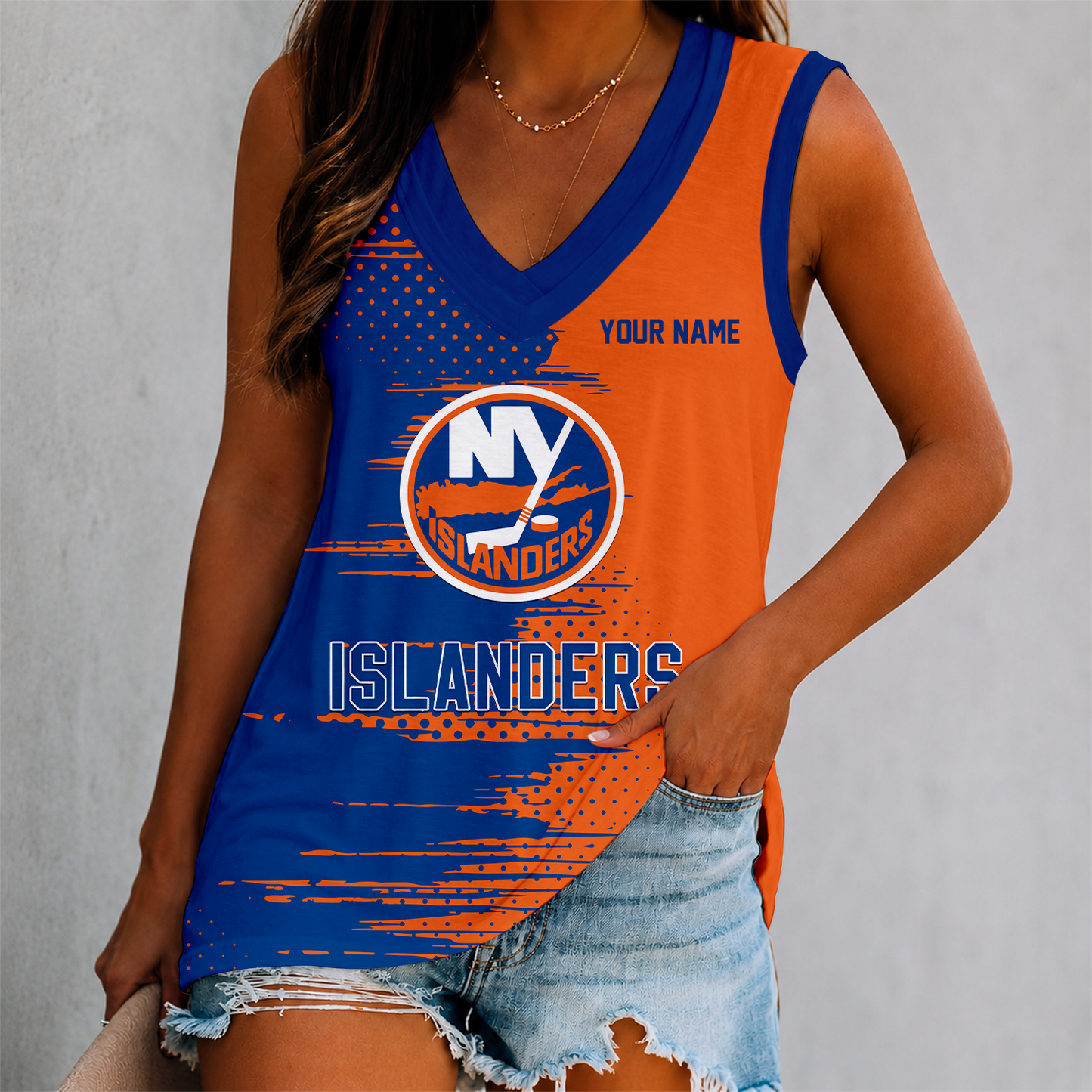 LIMITED EDITION - NEW CUSTOMIZED NHL25 NYI NEW YORK ISLANDERS WOMEN'S V-NECK TANK TOP
