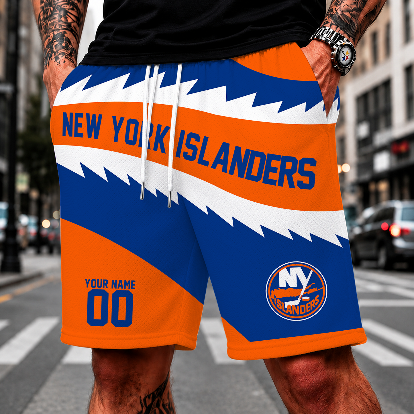 [SUPER SALE] NEW CUSTOMIZED NHL25 NYI NEW YORK ISLANDERS SHORT PANTS