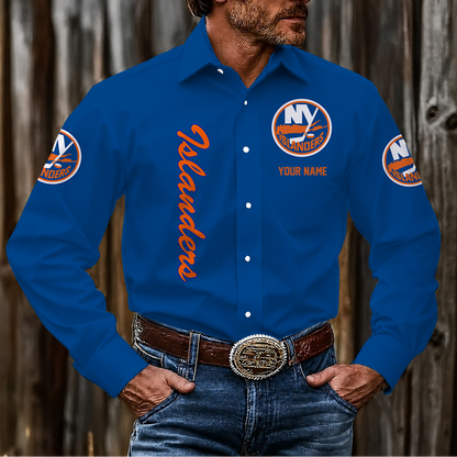 LIMITED EDITION - NEW CUSTOMIZED NHL25 NYI NEW YORK ISLANDERS MEN'S LONG SLEEVE BUTTON-UP SHIRT