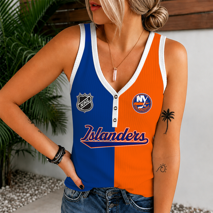 [SUPER SALE] NEW CUSTOMIZED NHL25 NYI NEW YORK ISLANDERS WOMEN'S V-NECK TANK TOP