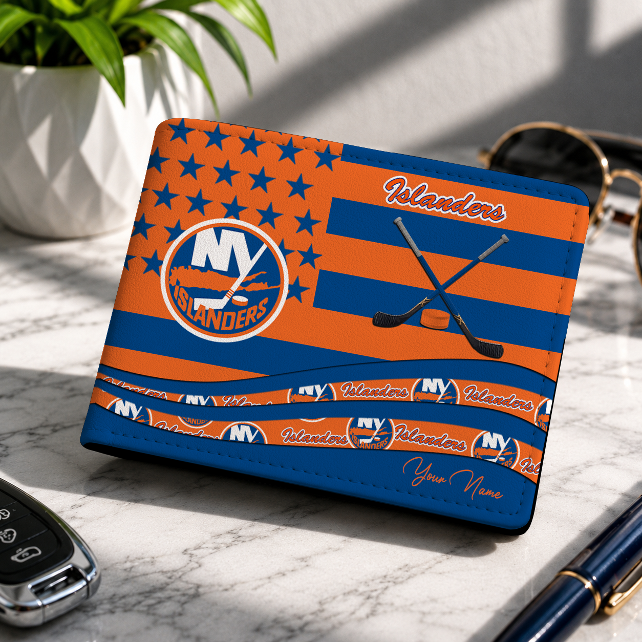 LIMITED EDITION - NEW CUSTOMIZED NHL25 NYI NEW YORK ISLANDERS LEATHER WALLET