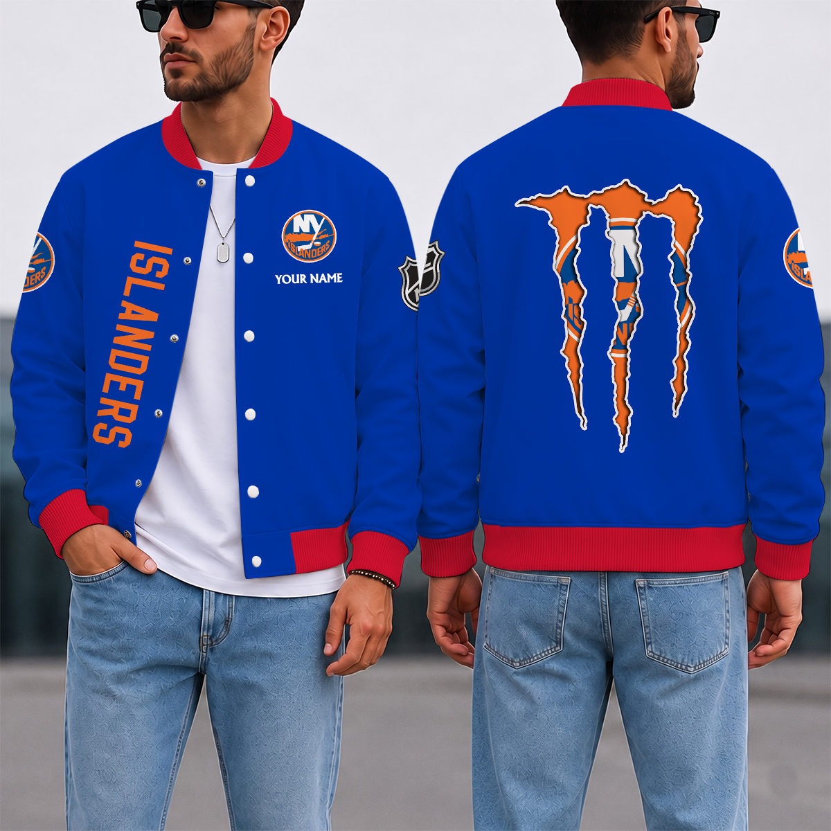 EXCLUSIVE EDITION - NEW CUSTOMIZED NHL25 NYI NEW YORK ISLANDERS SATIN VARSITY JACKET & BASEBALL JACKET