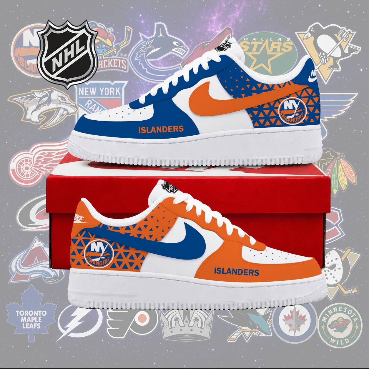 LIMITED EDITION - NEW CUSTOMIZED NHL25 NYI NEW YORK ISLANDERS AF1 SHOES