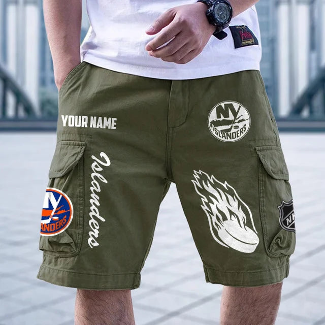 [SUPER SALE] NEW CUSTOMIZED NHL25 NYI NEW YORK ISLANDERS CARGO SHORTS