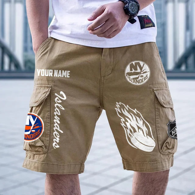 [SUPER SALE] NEW CUSTOMIZED NHL25 NYI NEW YORK ISLANDERS CARGO SHORTS
