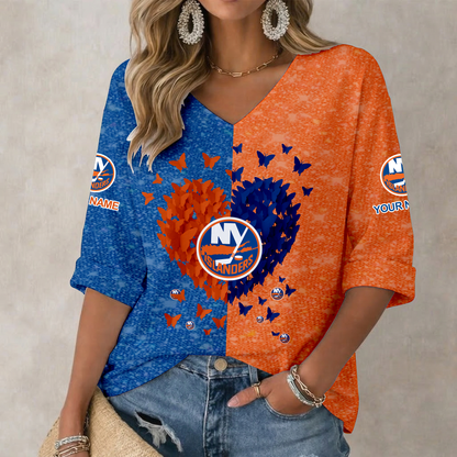 LIMITED EDITION - NEW CUSTOMIZED NHL25 NYI NEW YORK ISLANDERS WOMEN'S HEART V-NECK LONG SLEEVE SHIRT