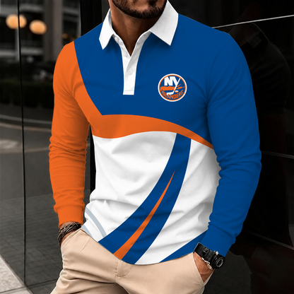 [SUPER SALE] NEW CUSTOMIZED NHL25 NYI NEW YORK ISLANDERS MEN LONG SLEEVE POLO