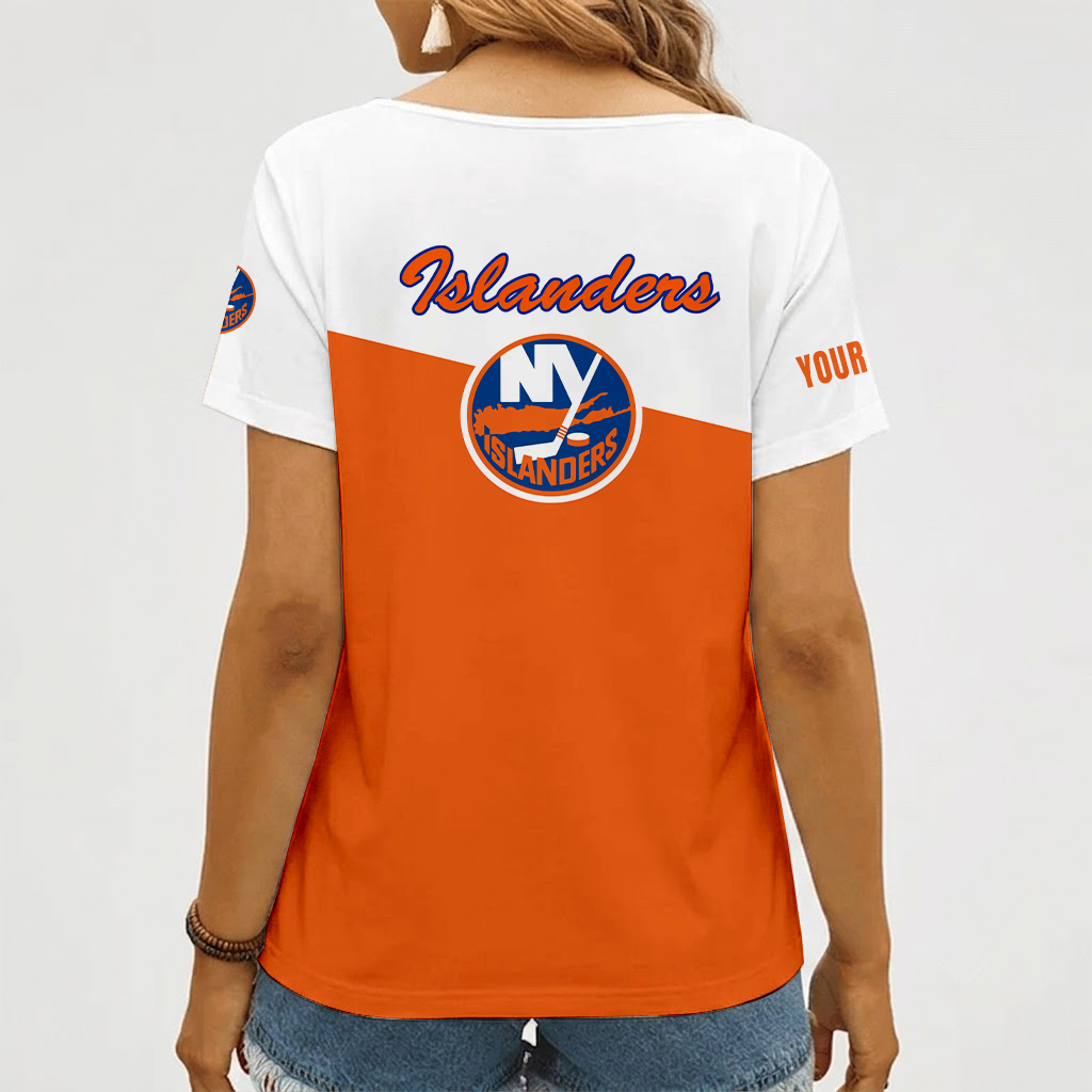 [SUPER SALE] NEW CUSTOMIZED NHL25 NYI NEW YORK ISLANDERS V-NECK FEMALE SHIRT