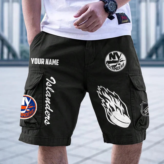 [SUPER SALE] NEW CUSTOMIZED NHL25 NYI NEW YORK ISLANDERS CARGO SHORTS