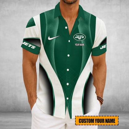 LIMITED EDITION - NEW CUSTOMIZED NFL25 NYJ NEW YORK JETS SHORT SLEEVE BUTTON-UP SHIRT