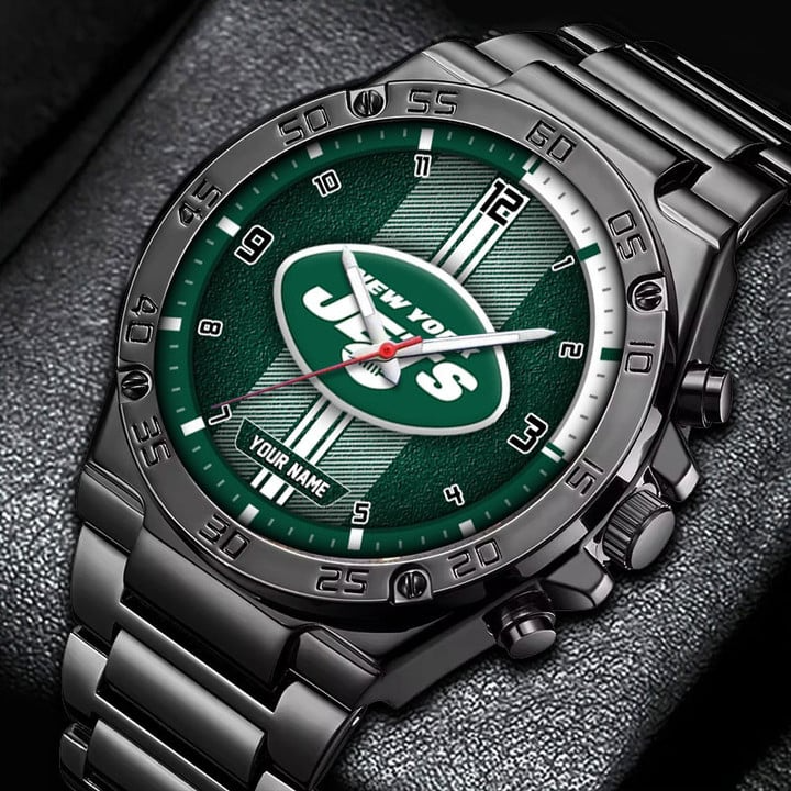LIMITED EDITION - NEW CUSTOMIZED NFL25 NYJ NEW YORK JETS LUXURY STAINLESS STEEL WATCH