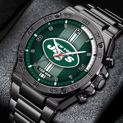 LIMITED EDITION - NEW CUSTOMIZED NFL25 NYJ NEW YORK JETS LUXURY STAINLESS STEEL WATCH