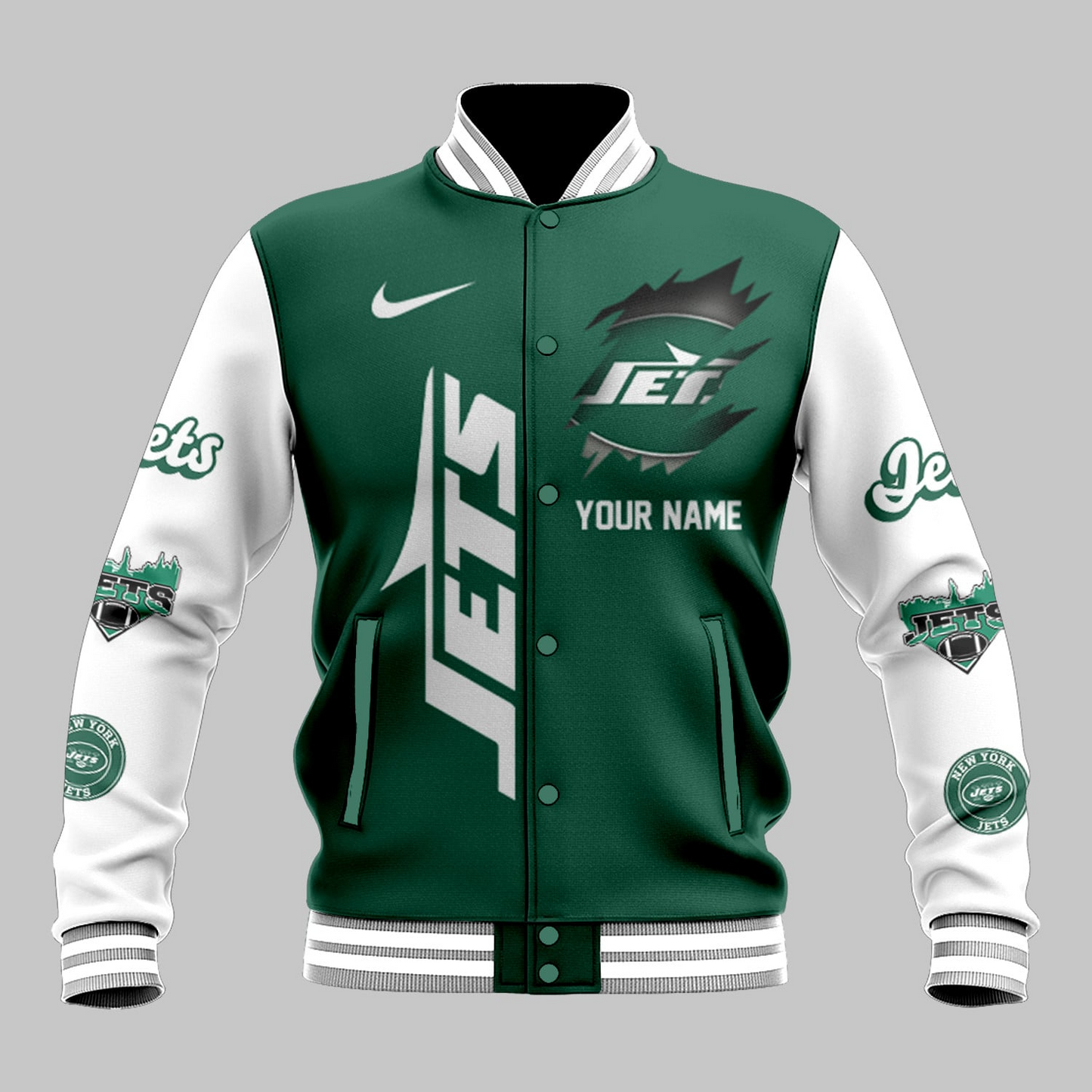 LIMITED EDITION - NEW CUSTOMIZED NFL25 NYJ NEW YORK JETS BASEBALL JACKET