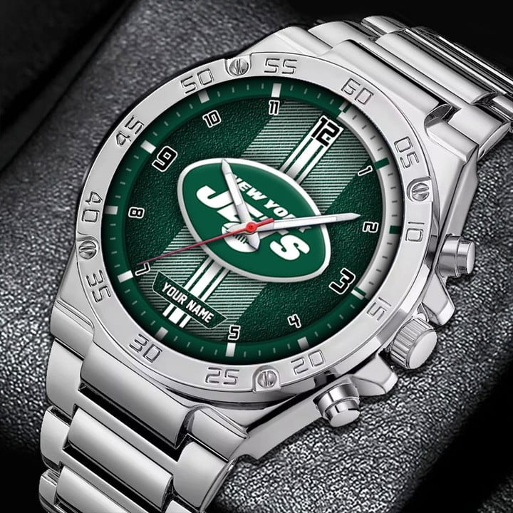 LIMITED EDITION - NEW CUSTOMIZED NFL25 NYJ NEW YORK JETS LUXURY STAINLESS STEEL WATCH