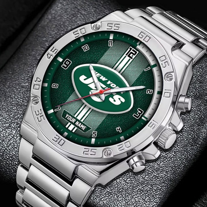 LIMITED EDITION - NEW CUSTOMIZED NFL25 NYJ NEW YORK JETS LUXURY STAINLESS STEEL WATCH