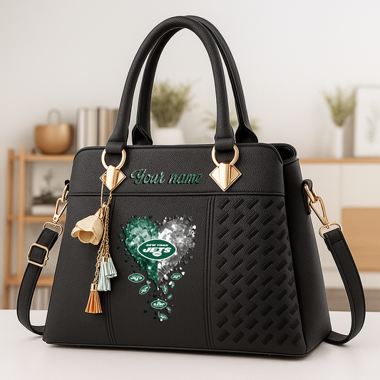 LIMITED EDITION - NEW CUSTOMIZED NFL25 NYJ NEW YORK JETS ZIP HANDBAG MULTICOLOR