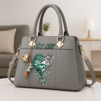 LIMITED EDITION - NEW CUSTOMIZED NFL25 NYJ NEW YORK JETS ZIP HANDBAG MULTICOLOR