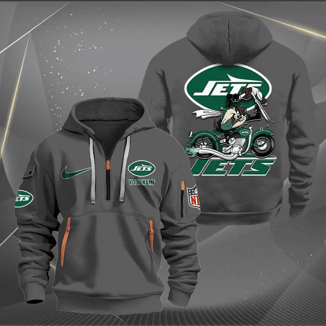 [SPECIAL OFFER] NEW CUSTOMIZED NFL25 NYJ NEW YORK JETS MUTICOLOR QUARTER ZIP HOODIE