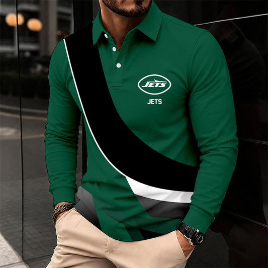 [SPECIAL OFFER] NEW CUSTOMIZED NFL25 NYJ NEW YORK JETS LONG SLEEVE POLO SHIRT
