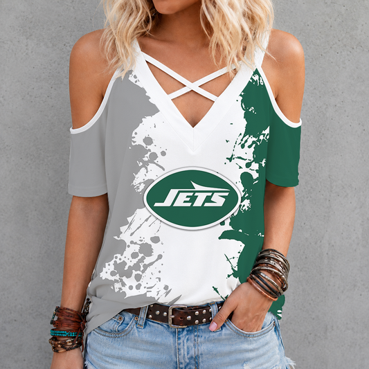 [SPECIAL OFFER] NEW CUSTOMIZED NFL25 NYJ NEW YORK JETS CRISS CROSS V-NECK TOP