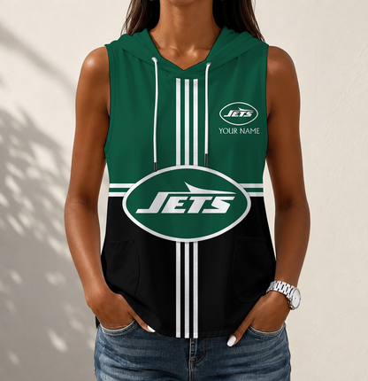 LIMITED EDITION - NEW CUSTOMIZED NFL25 NYJ NEW YORK JETS WOMEN'S SLEEVELESS HOODED POCKET TANK TOP