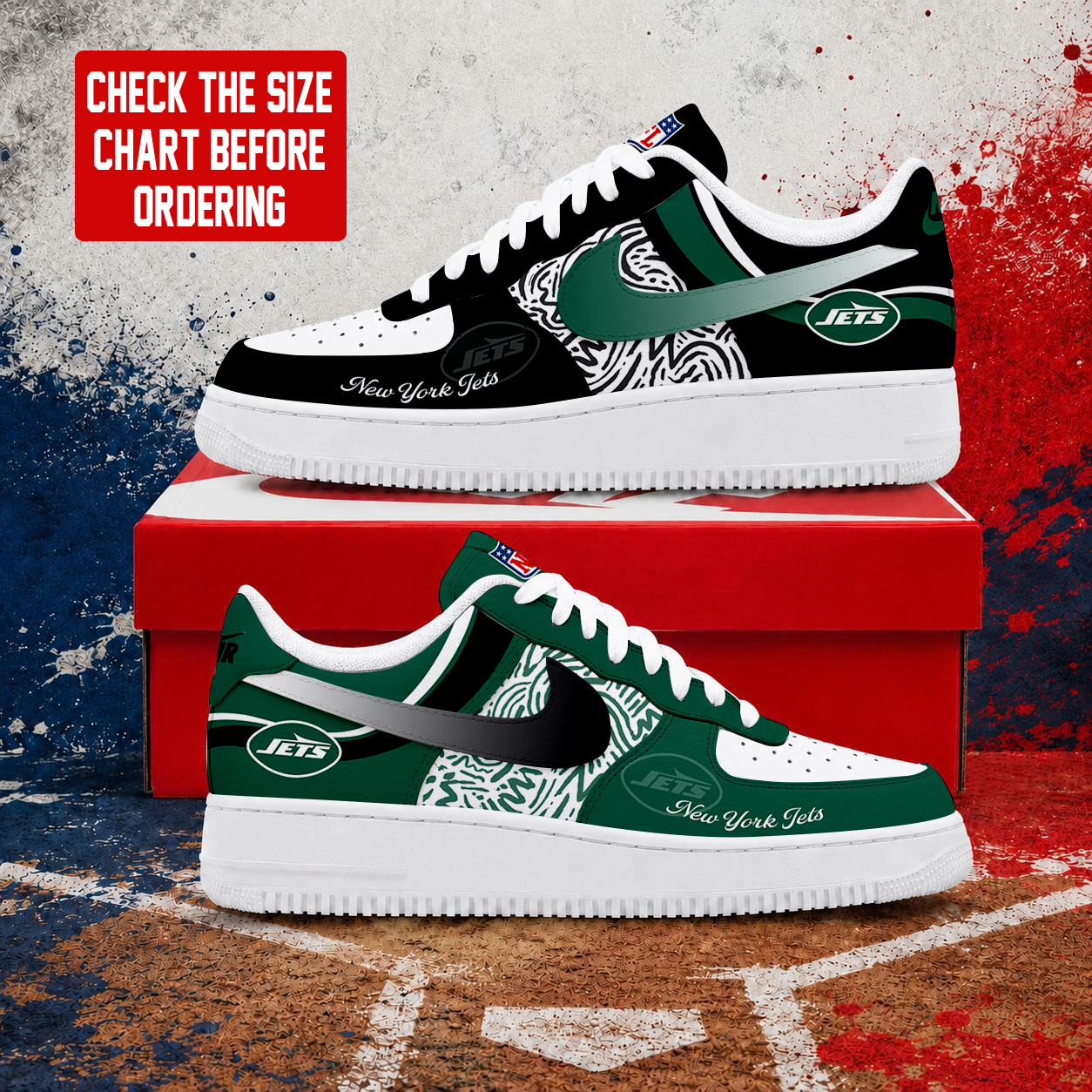 LIMITED EDITION - NEW CUSTOMIZED NFL25 NYJ NEW YORK JETS AF1 SHOES