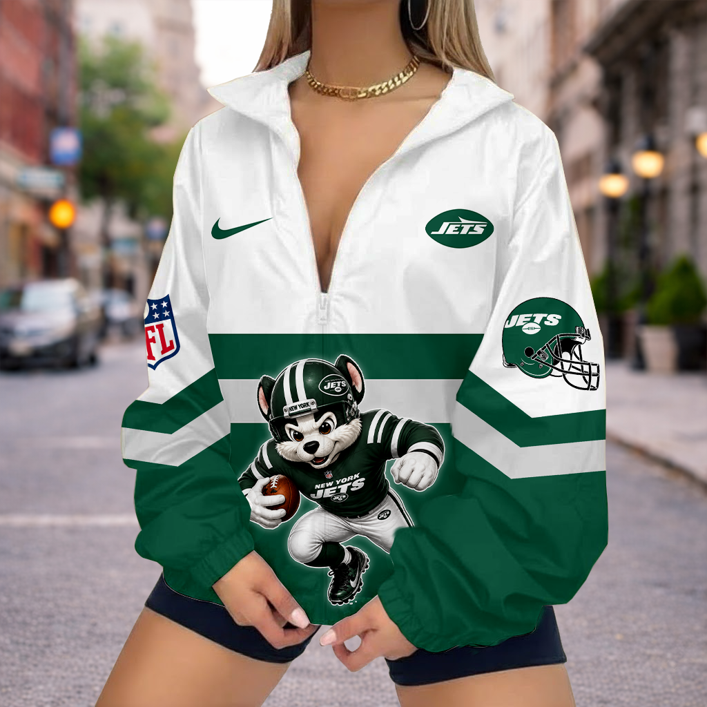 LIMITED EDITION - NEW CUSTOMIZED NFL25 NYJ NEW YORK JETS V-NECK ZIPPER SWEATSHIRT JACKET