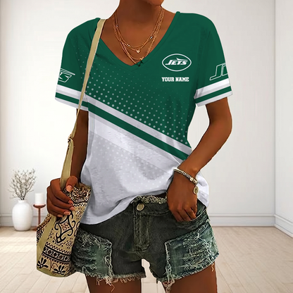 LIMITED EDITION - NEW CUSTOMIZED NFL25 NYJ NEW YORK JETS V-NECK FEMALE SHIRT