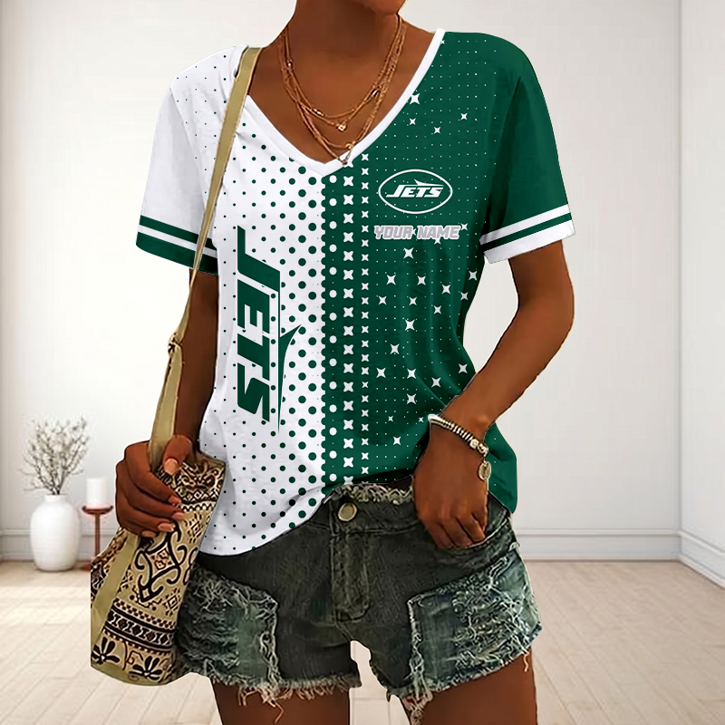 LIMITED EDITION - NEW CUSTOMIZED NFL25 NYJ NEW YORK JETS V-NECK FEMALE SHIRT
