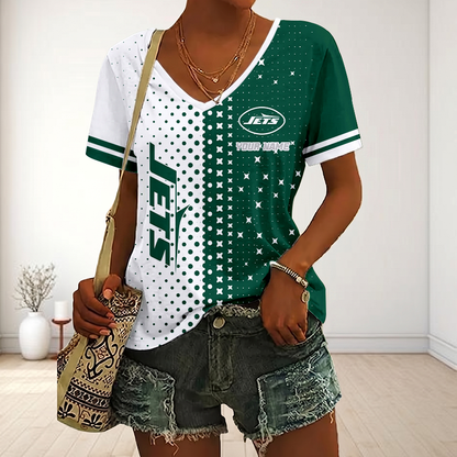 LIMITED EDITION - NEW CUSTOMIZED NFL25 NYJ NEW YORK JETS V-NECK FEMALE SHIRT