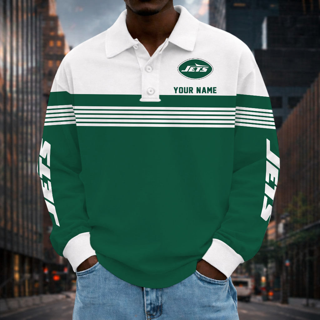 LIMITED EDITION - NEW CUSTOMIZED NFL25 NYJ NEW YORK JETS LONG SLEEVE POLO SHIRT
