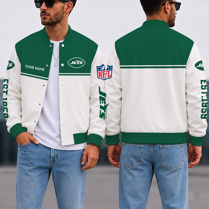 LIMITED EDITION - NEW CUSTOMIZED NFL25 NYJ NEW YORK JETS SATIN VARSITY & BASEBALL JACKET