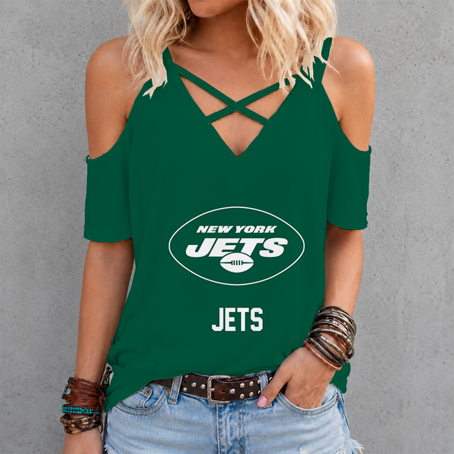 LIMITED EDITION - NEW CUSTOMIZED NFL25 NYJ NEW YORK JETS CRISS CROSS V-NECK TOP