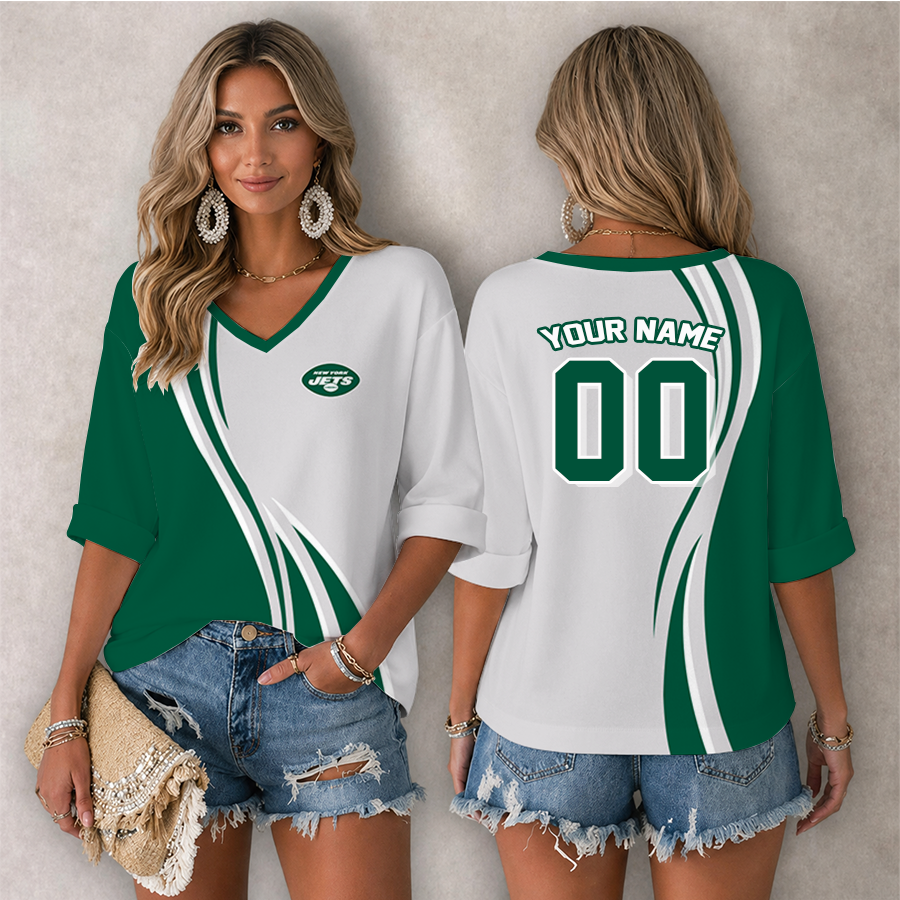 LIMITED EDITION - NEW CUSTOMIZED NFL25 NYJ NEW YORK JETS WOMEN'S HEART V-NECK LONG SLEEVE SHIRT