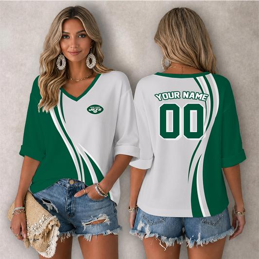 LIMITED EDITION - NEW CUSTOMIZED NFL25 NYJ NEW YORK JETS WOMEN'S HEART V-NECK LONG SLEEVE SHIRT