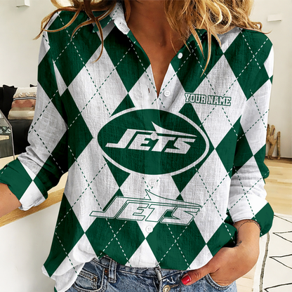 LIMITED EDITION - NEW CUSTOMIZED NFL25 NYJ NEW YORK JETS WOMEN CASUAL SHIRT FOR FAN