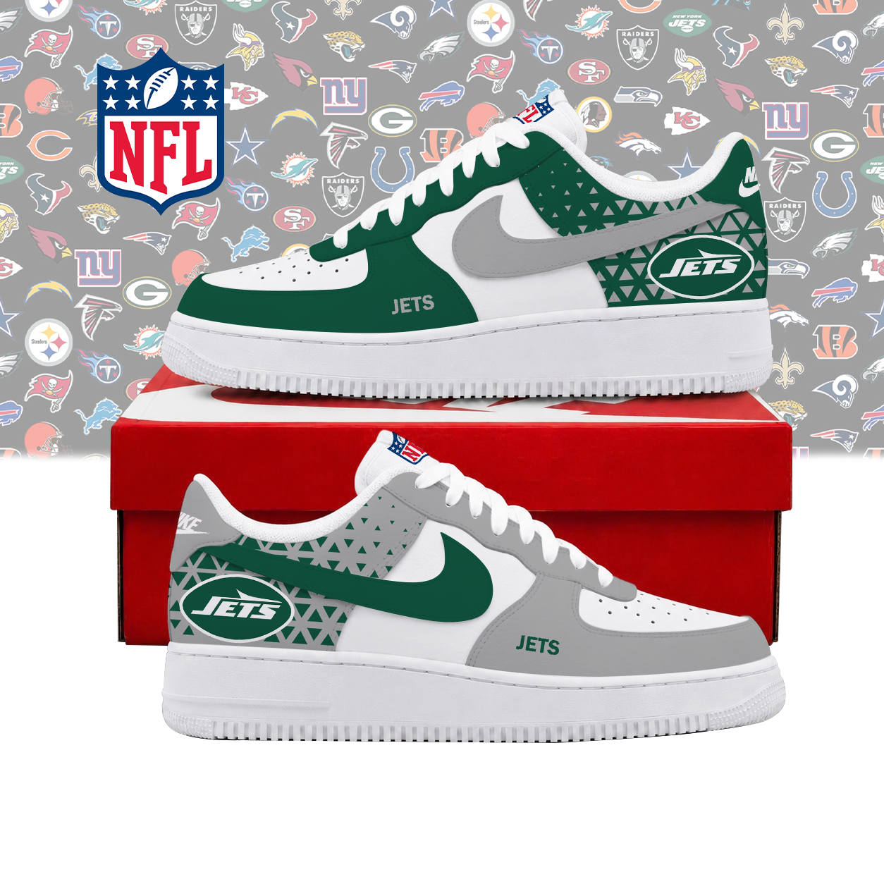 LIMITED EDITION - NEW CUSTOMIZED NFL25 NYJ NEW YORK JETS AF1 SHOES