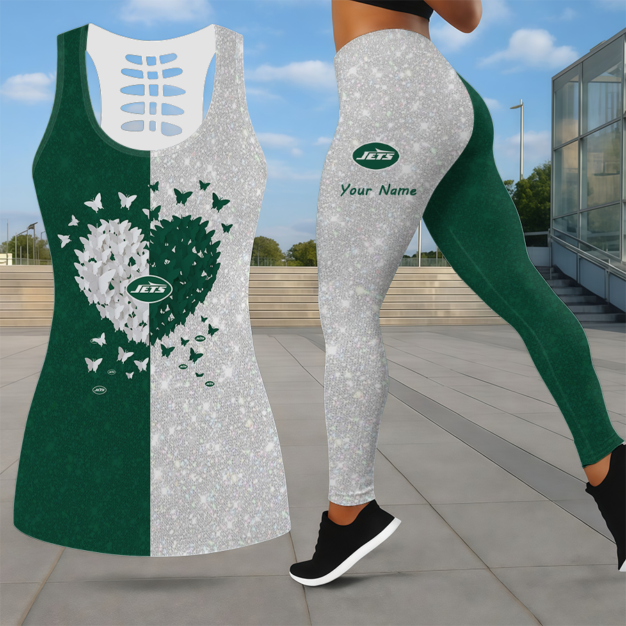 LIMITED EDITION - NEW CUSTOMIZED NFL25 NYJ NEW YORK JETS LEGGINGS & HOLLOW TANK TOP SET