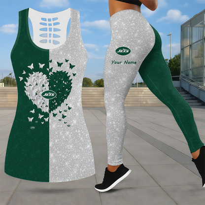 LIMITED EDITION - NEW CUSTOMIZED NFL25 NYJ NEW YORK JETS LEGGINGS & HOLLOW TANK TOP SET