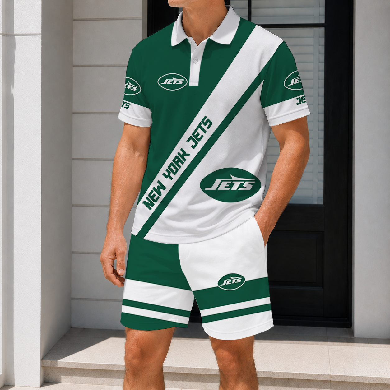 SPECIAL EDITION - NEW CUSTOMIZED NFL25 NYJ NEW YORK JETS POLO SHIRT & SHORT PANTS SET