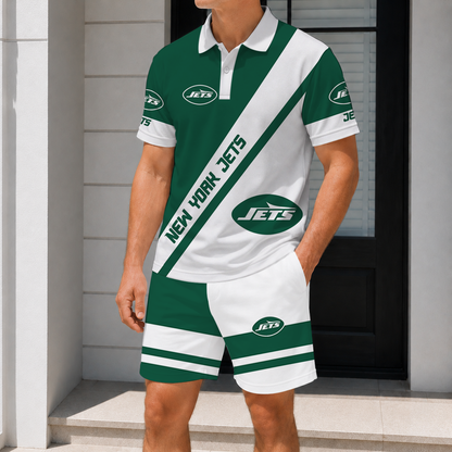 SPECIAL EDITION - NEW CUSTOMIZED NFL25 NYJ NEW YORK JETS POLO SHIRT & SHORT PANTS SET