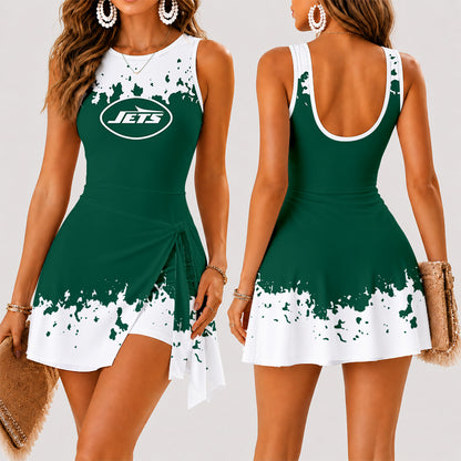 [SPECIAL OFFER] NEW CUSTOMIZED NFL25 NYJ NEW YORK JETS WOMEN'S SUMMER SKORT DRESS