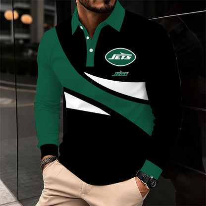 [SPECIAL OFFER] NEW CUSTOMIZED NFL25 NYJ NEW YORK JETS LONG SLEEVE POLO SHIRT