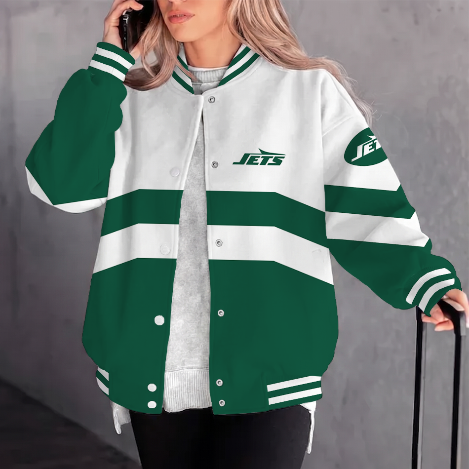 [SPECIAL OFFER] NEW CUSTOMIZED NFL25 NYJ NEW YORK JETS SATIN VARSITY & BASEBALL JACKET